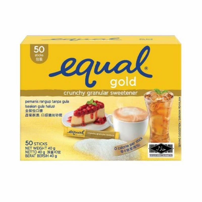EQUAL gold Sticks 50 sachets natural sweetener calorie free natural sweetener diabetic sugar crunchy granular sweetener