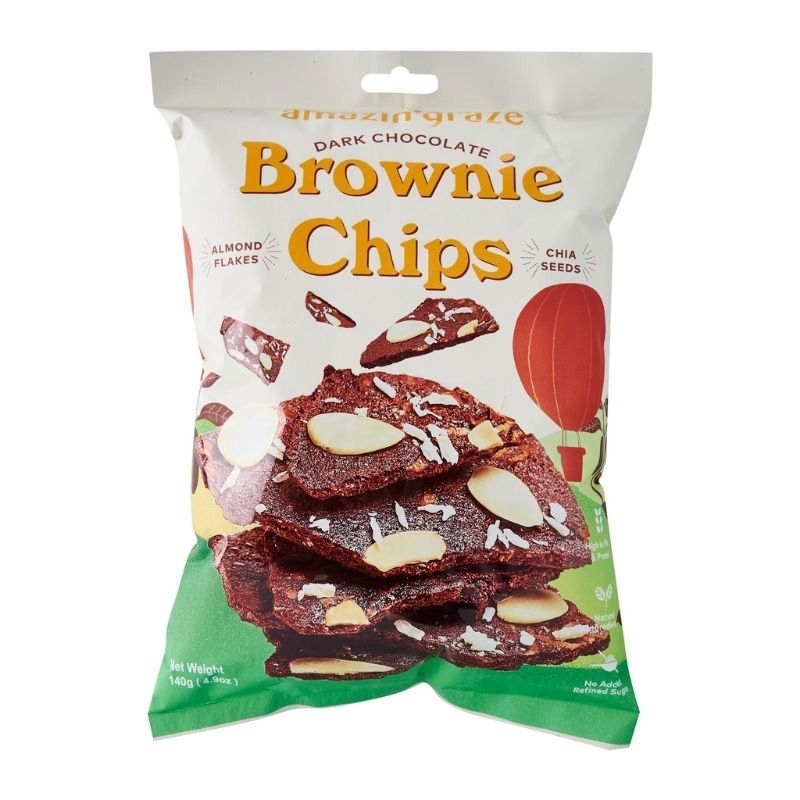 Amazin' Graze Dark Chocolate Brownie Chips 140g Amazin'graze Dark Chocolate Brownie chips crisps crispy brownie bites