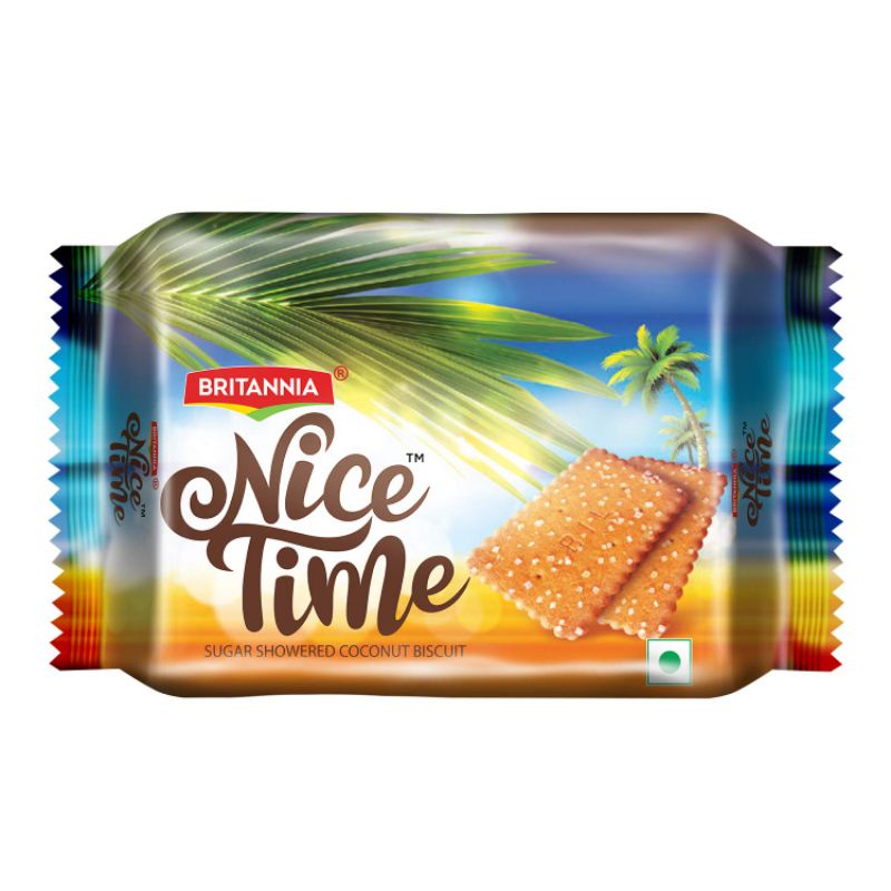 Britannia Nice Time coconut flavoured Biscuits Indian snacks teatime India goodies tidbit sugar showered coconut biscuit