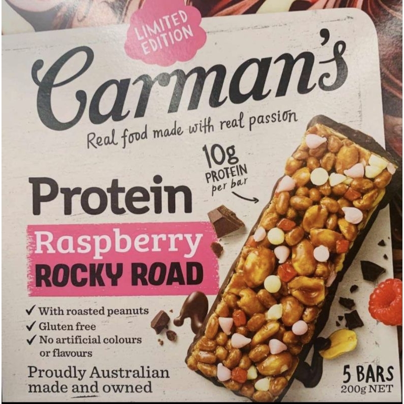 Carman Protein Bar Raspberry Rocky Road Carman's energy bar granola protein bar oat bar healthy breakfast bar energy bar