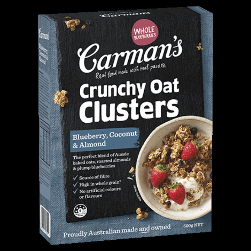 Carman's crunchy oat clusters breakfast granola blueberry coconut almond clustered granola cereal rolled overnight oats