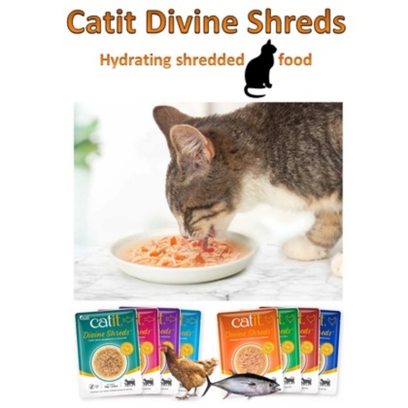 Catit divine shreds cat food pouch wet food pouches for cats and kittens fish tuna chicken pouch shred pet food supply