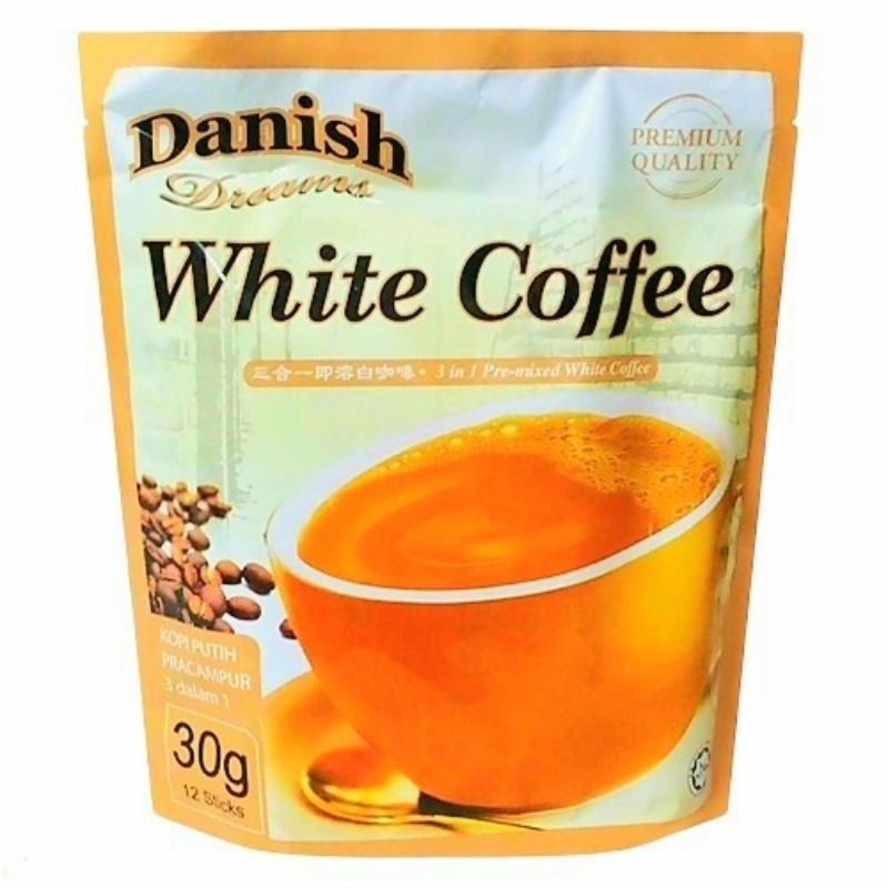 DANISH DREAMS Premium White Kopi Coffee instant 3-in-1 coffee sashets coffee powder 30gx 12 Sticks