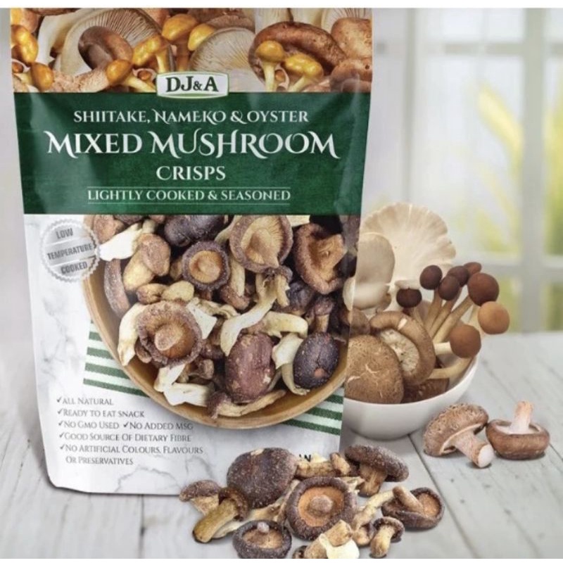 DJ & A mushroom chips crispy fried garlic and chilli shiitake mushroom crisp healthy snack healthy weight loss mushroom