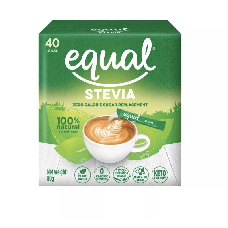 EQUAL Stevia Sticks 40 sachets natural sweetener wellbeing sugar sugar free calorie natural sweetener diabetic sugar
