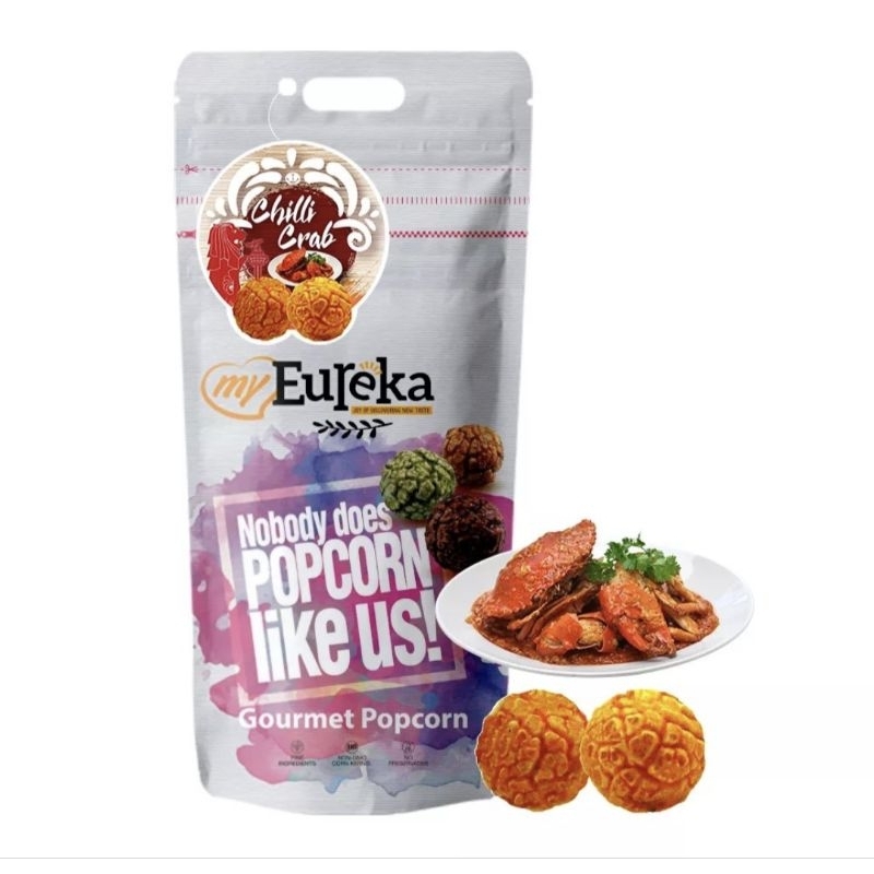 Eureka gourmet popcorn chilli crab flavour popcorn aluminum pack cinema popcorn savory popcorn tidbit singapore popcorn