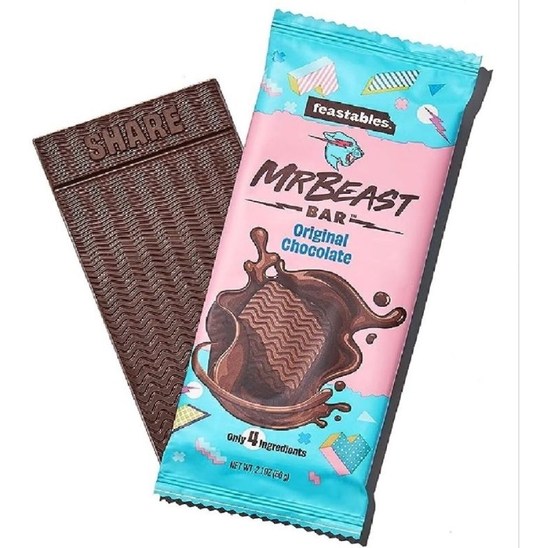 Feastables MrBeast chocolate crunch bar milk chocolate bars Mr Beast original chocolate candy bar 4 ingredient chocolate