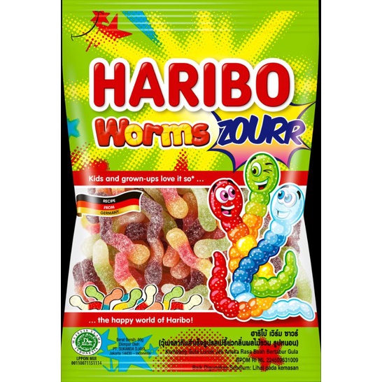 Haribo gummy sour sweet soft chewy candy mix gummy worms cola candy sweet wholesalers bulk purchase wholesale candy shop