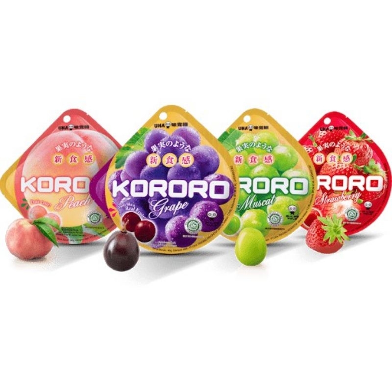 Kororo UHA jelly candy sweet soft gummy Candie gummies Uha Corro Grape Strawberry Peach lychee sweet candy 40gr