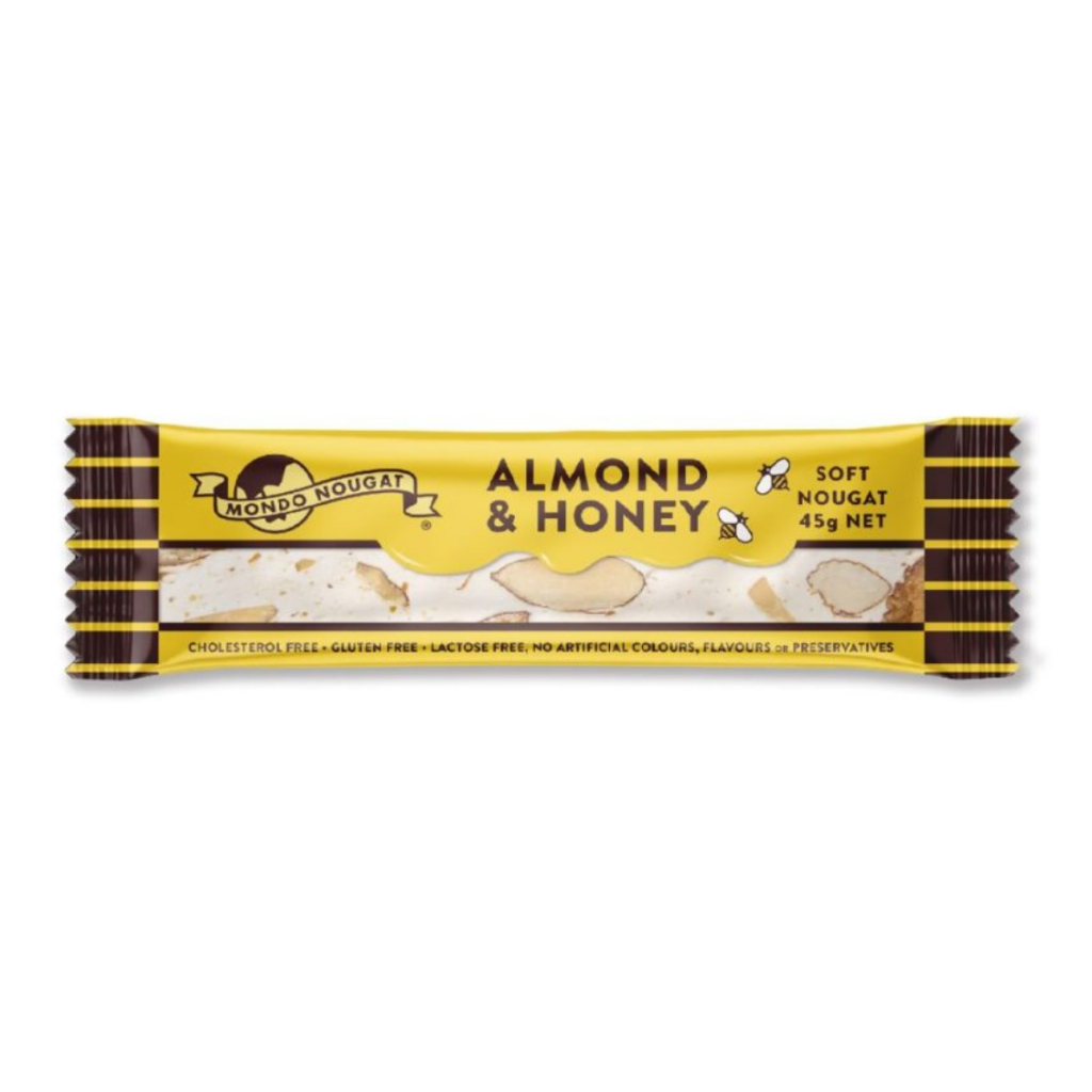 Mondo Nougat Bars 45G BAR Single Almond Honey Coffee Salted Caramel Cherry Infused