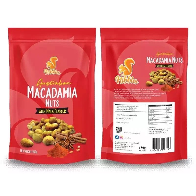 Nibbles Australian macadamia nuts mala flavoured nut Nibbles Australian roasted macadamia nuts mala nut mix flavoured