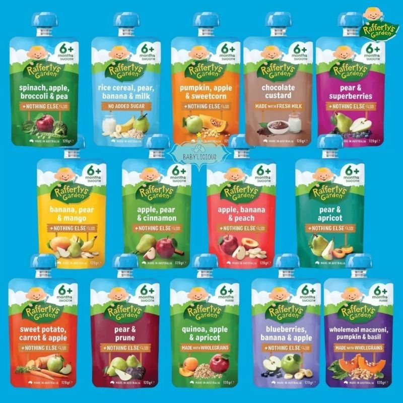 Rafferty's Garden baby puree nothing less Australia baby food pouch baby led weaning food pouches toddler pouch travel