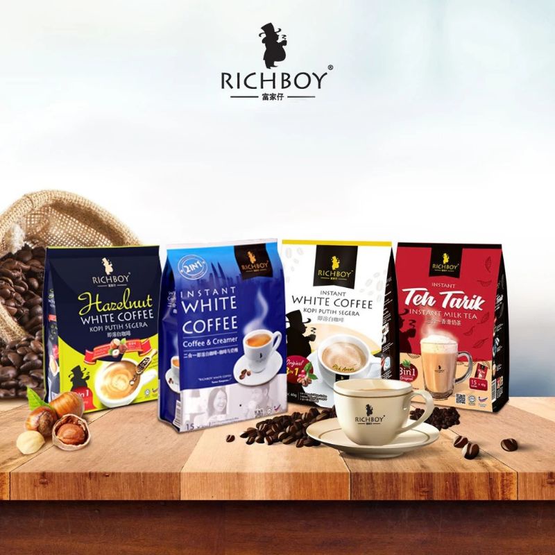 Rich boy instant coffee powder hazelnut coffee sashet 3-in-1 coffee 2-in-1 coffee powder premix beverage premix
