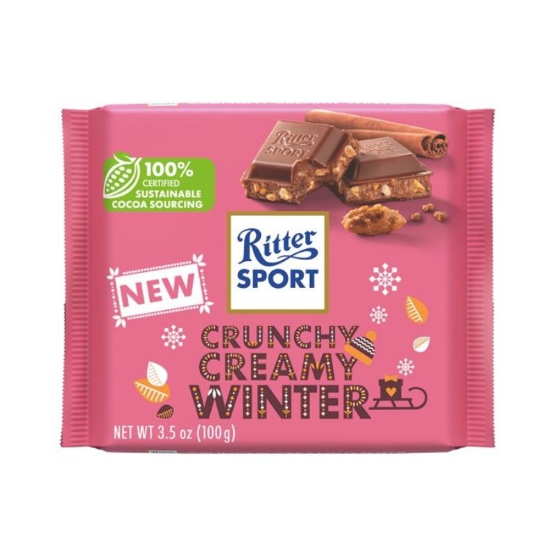 rittersport chocolate bar creamy crunchy winter Christmas edition chocolate bar crunchy chocolate festive flavour