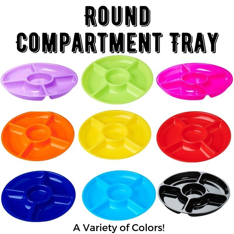 Round compartment colourful Chinese new year tray plastic storage reusable compartment candy tray CNY 5 compartment tray