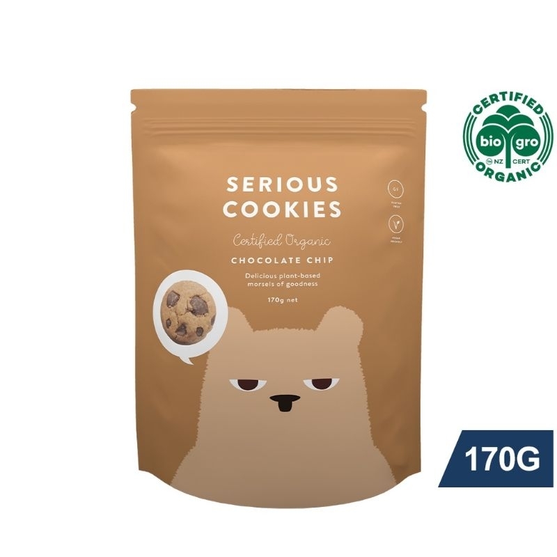 Serious food company Serious cookies Organic Chocolate Chip cookies New Zealand Organic Cookie snack girl guide biscuit