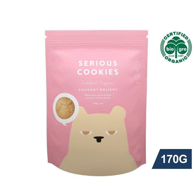Serious food company Serious cookies Organic Coconut Delight cookies New Zealand Organic Cookie snack girl guide biscuit