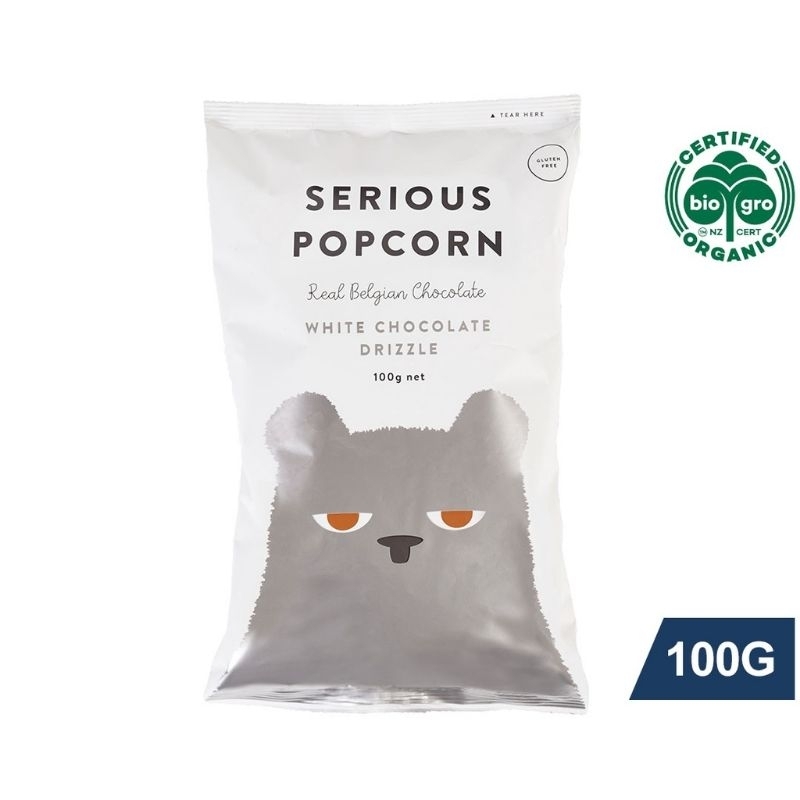 Serious food company Serious Popcorn Organic White Chocolate Drizzle Popcorn New Zealand movie snacks organic popcorn