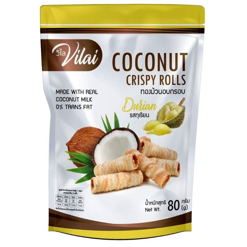 Vilai durian flavoured wafer rolls crispy wafer roll coconut salted egg crispy rolls love letters tidbits Thailand